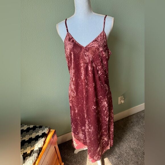 Lucky Brand Pink Crushed Velvet Slip Party Midi Dress Size Large - Picture 11 of 16